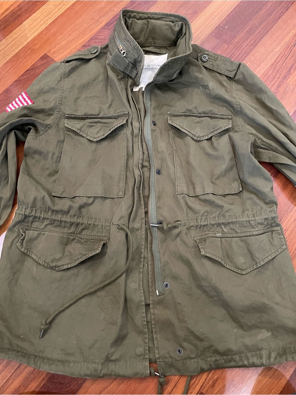 Ralph Lauren denim supply hooded American flag combat cargo jacket L